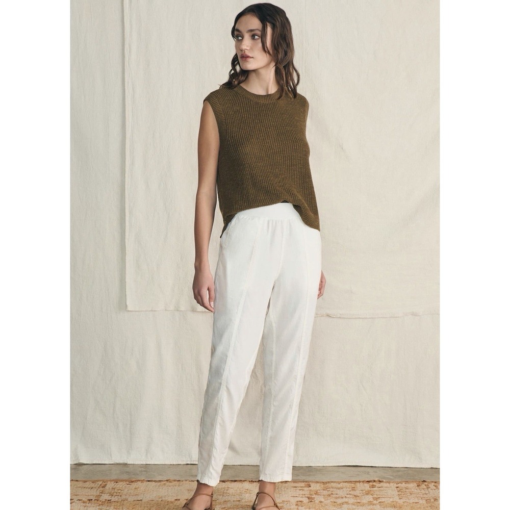 Faherty Pants Sz S White Arlie Linen Blend Pull On Casual Tapered Ankle Beachy